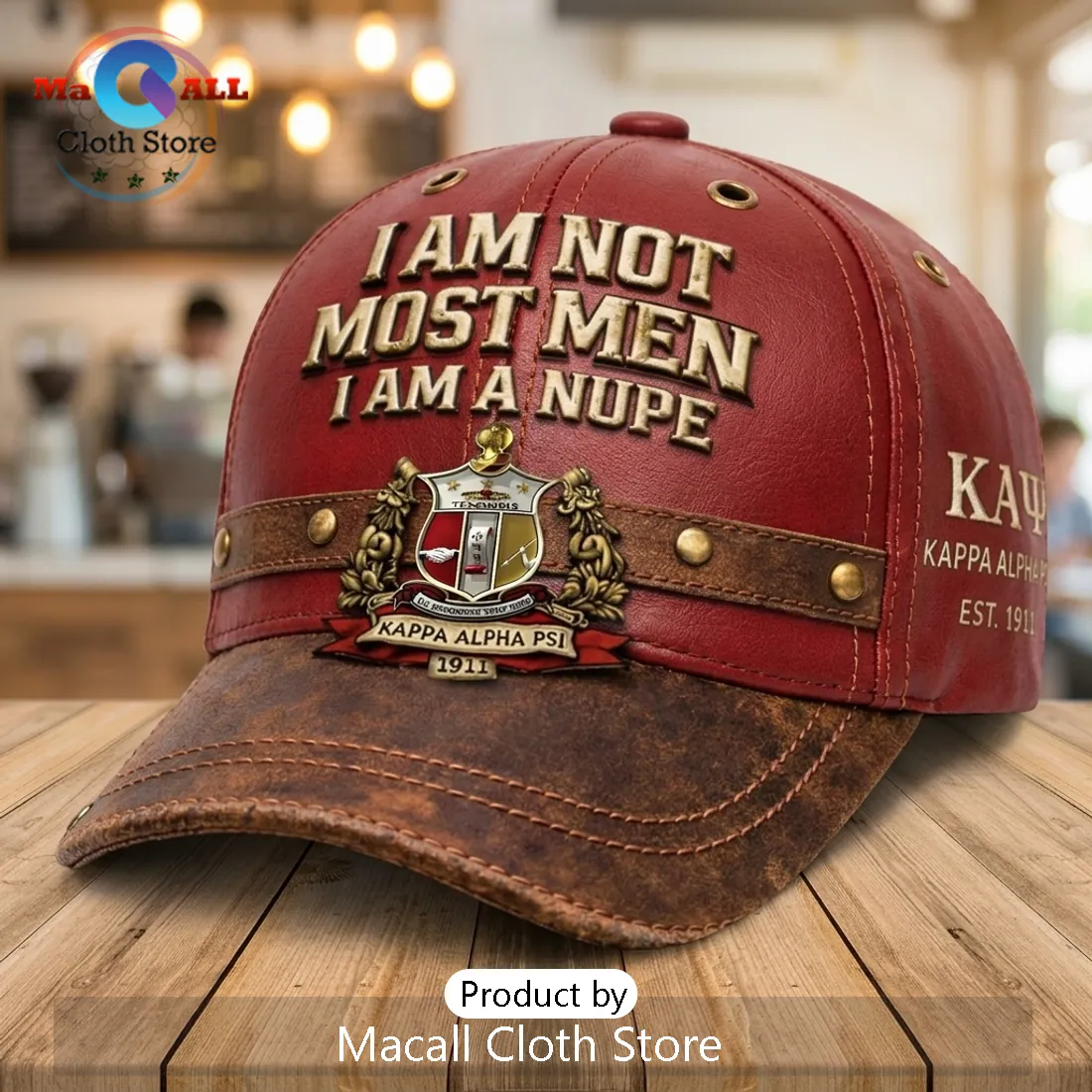 Kappa Alpha Psi 2026 Mascot Maroon Faux Leather Baseball Cap Kappa Alpha Psi 2026 Mascot Maroon Faux Leather Baseball Cap