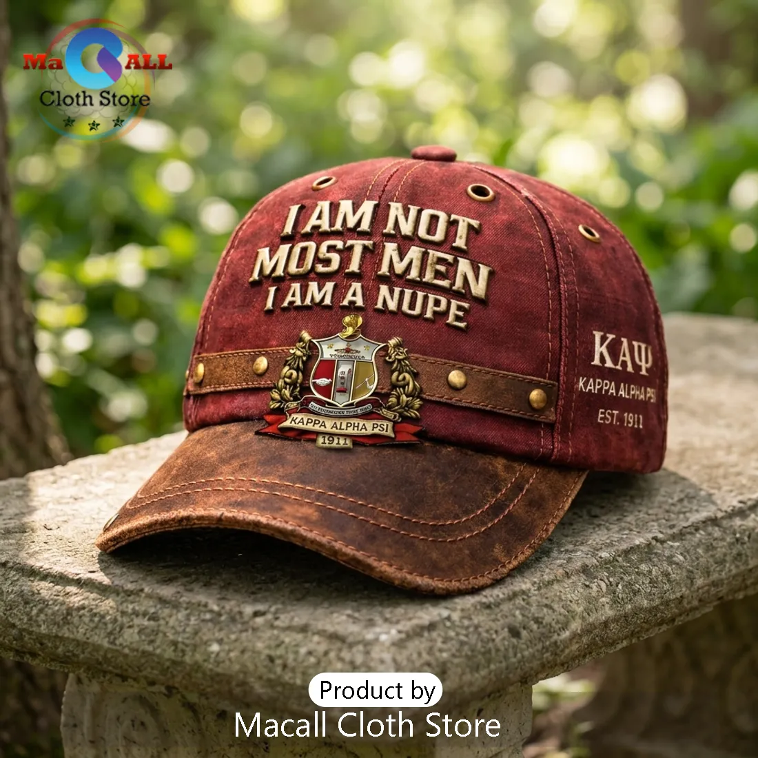 Kappa Alpha Psi 2026 Mascot Maroon Faux Leather Baseball Cap Kappa Alpha Psi 2026 Mascot Maroon Faux Leather Baseball Cap