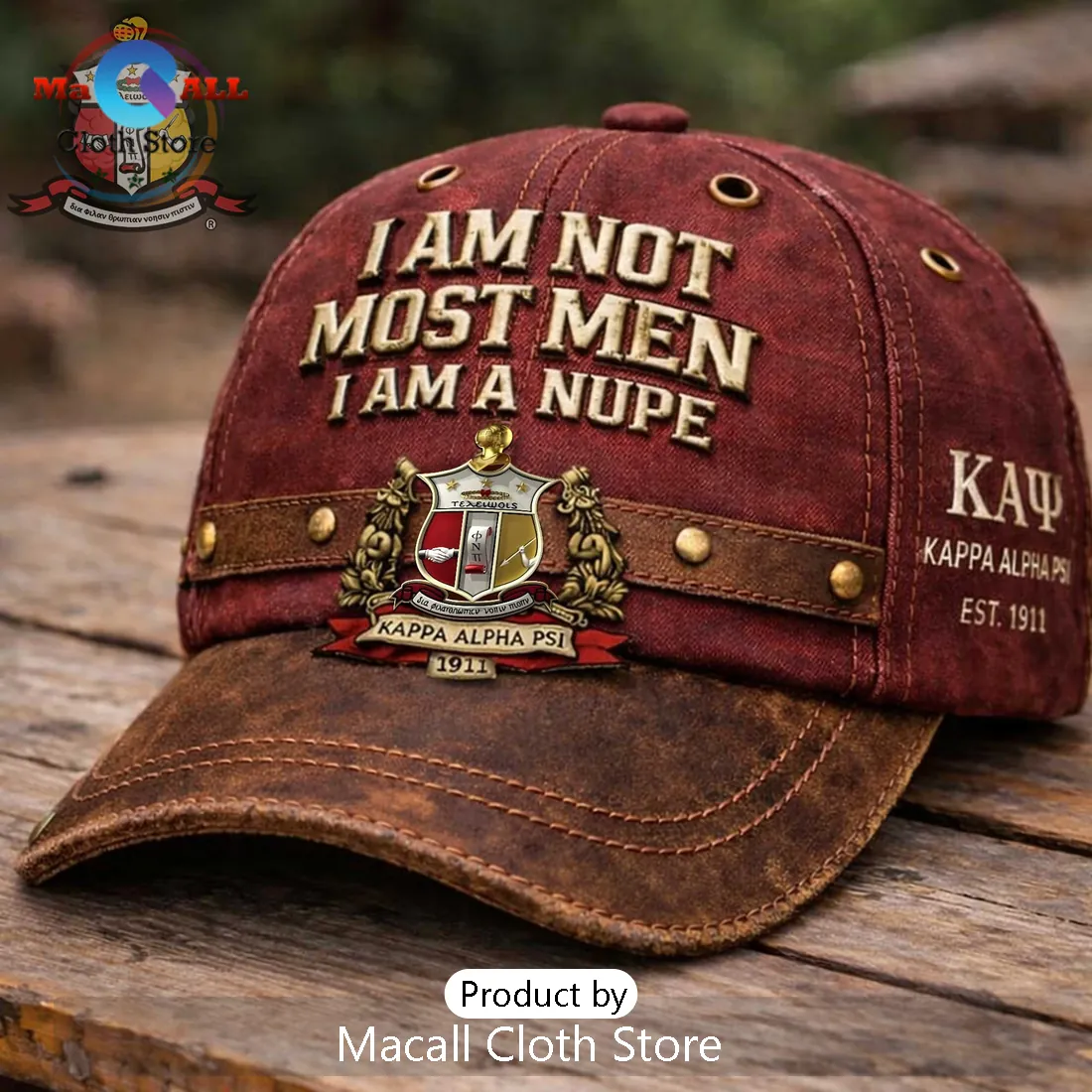 Kappa Alpha Psi 2026 Mascot Maroon Faux Leather Baseball Cap Kappa Alpha Psi 2026 Mascot Maroon Faux Leather Baseball Cap