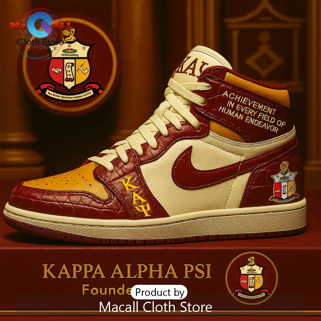 Kappa Alpha Psi Crimson and Gold Air Jordan 1 Sneakers