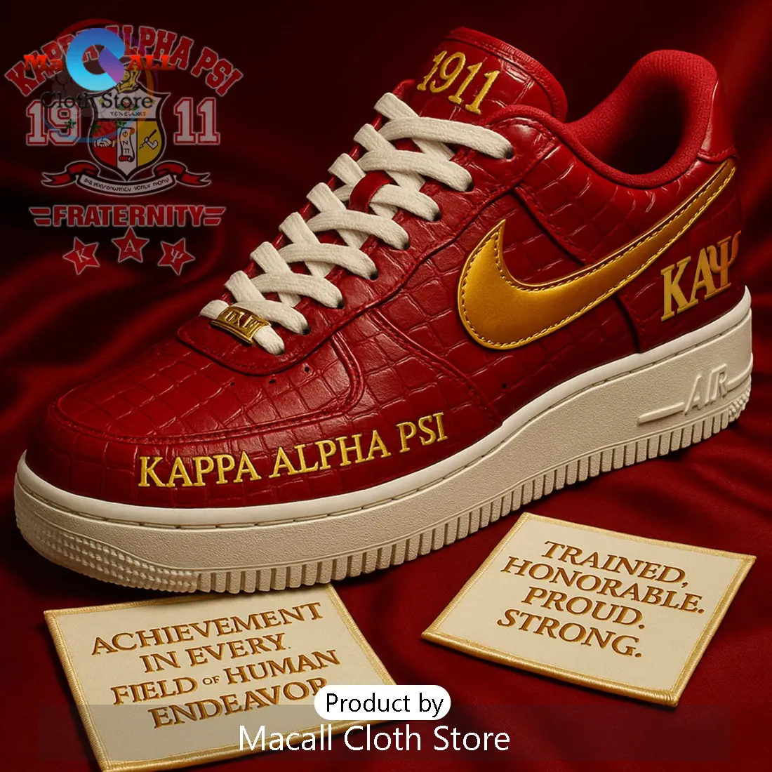 Kappa Alpha Psi Crimson Faux Crocodile Nike Air Force 1 Sneaker