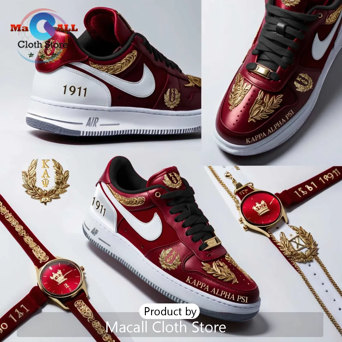 Kappa Alpha Psi Crimson Gold Anniversary Nike Air Force 1 Sneakers