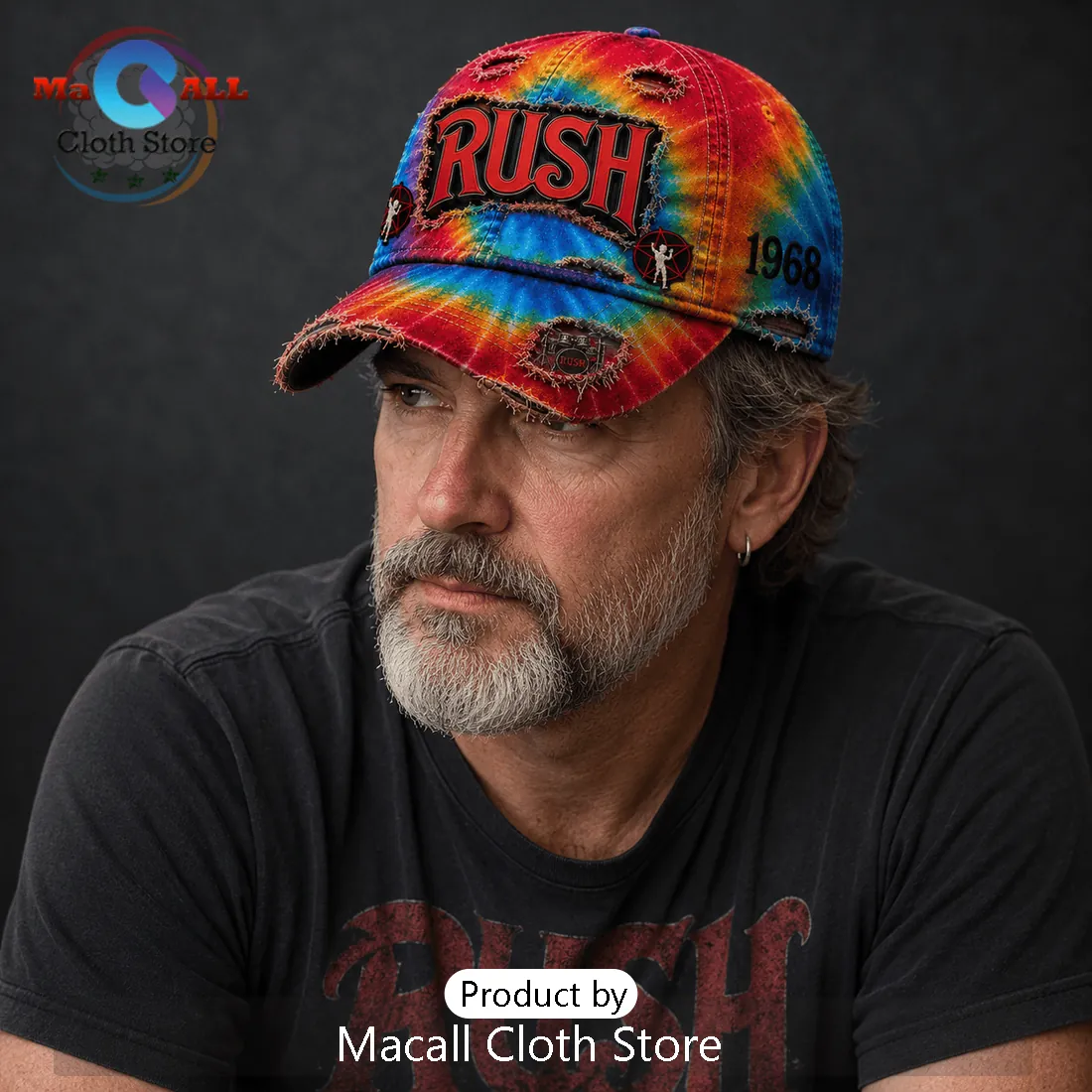 Rush Tie Dye Distressed Logo 1968 Limited Edition Patch Baseball Cap Rush Tie Dye Distressed Logo 1968 Limited Edition Patch Baseball Cap