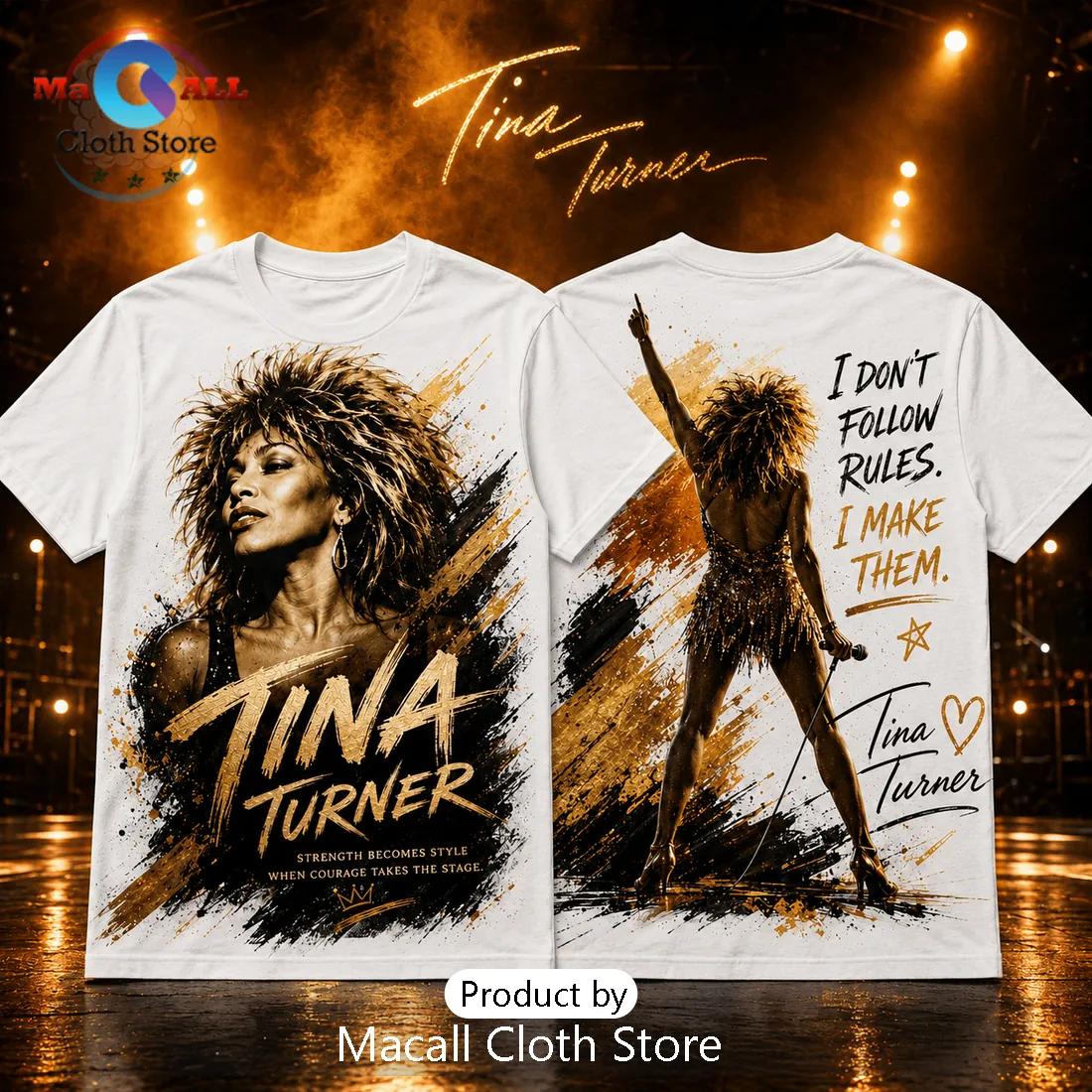 Tina Turner Inspirational Legend Gold and Black T-Shirt Tina Turner Inspirational Legend Gold and Black T-Shirt