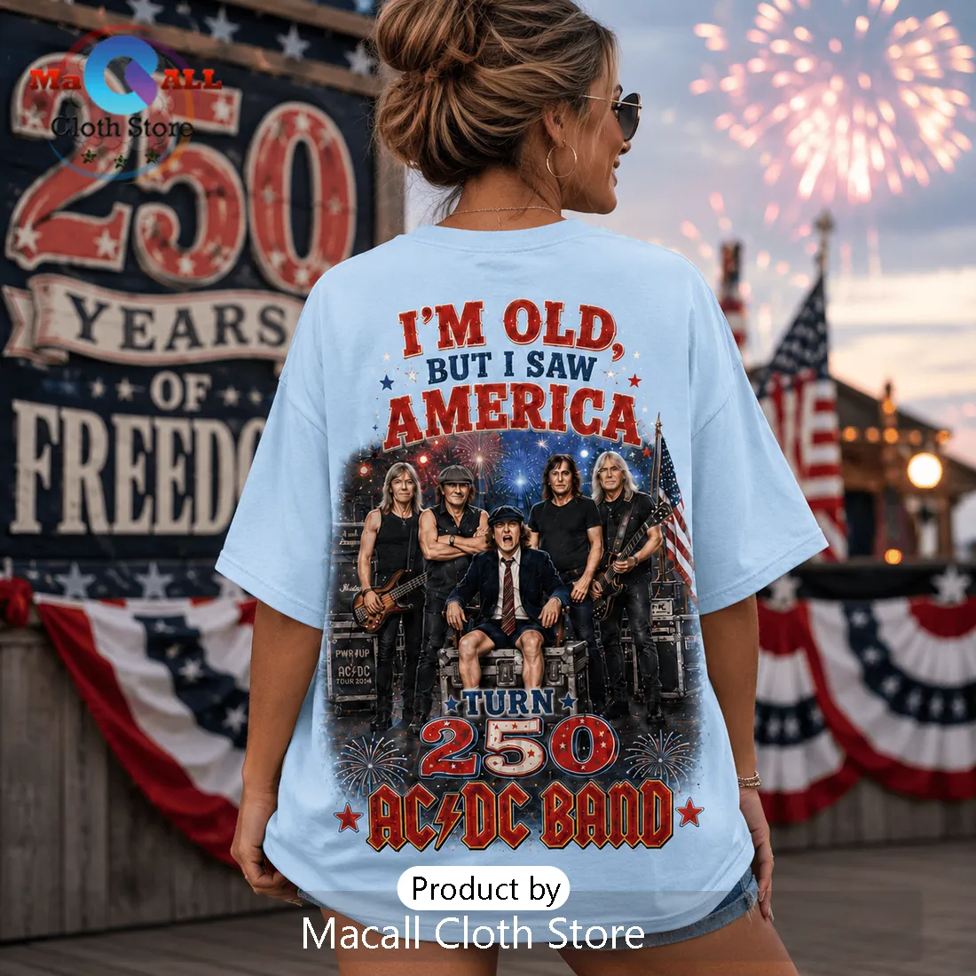 ACDC America 250 Independence Anniversary Light Blue T-Shirt ACDC America 250 Independence Anniversary Light Blue T-Shirt