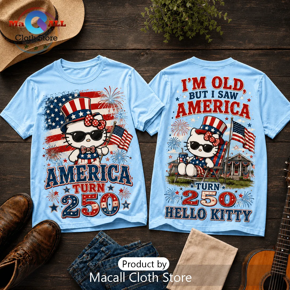 Hello Kitty x USA America 250th Birthday Light Blue T-Shirt Hello Kitty x USA America 250th Birthday Light Blue T-Shirt