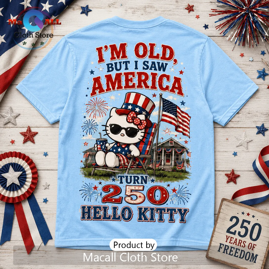 Hello Kitty x USA America 250th Birthday Light Blue T-Shirt Hello Kitty x USA America 250th Birthday Light Blue T-Shirt