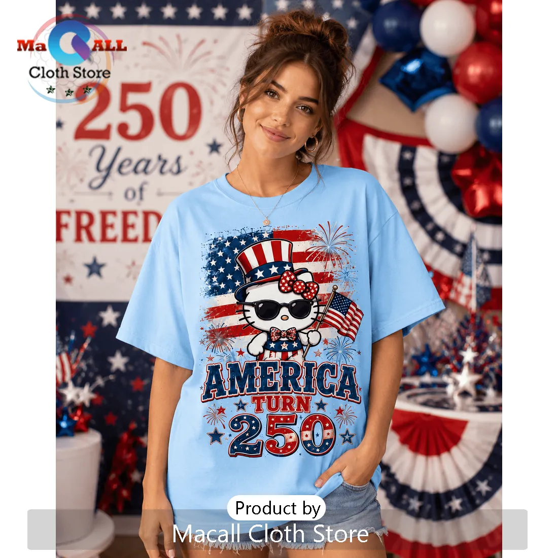 Hello Kitty x USA America 250th Birthday Light Blue T-Shirt Hello Kitty x USA America 250th Birthday Light Blue T-Shirt