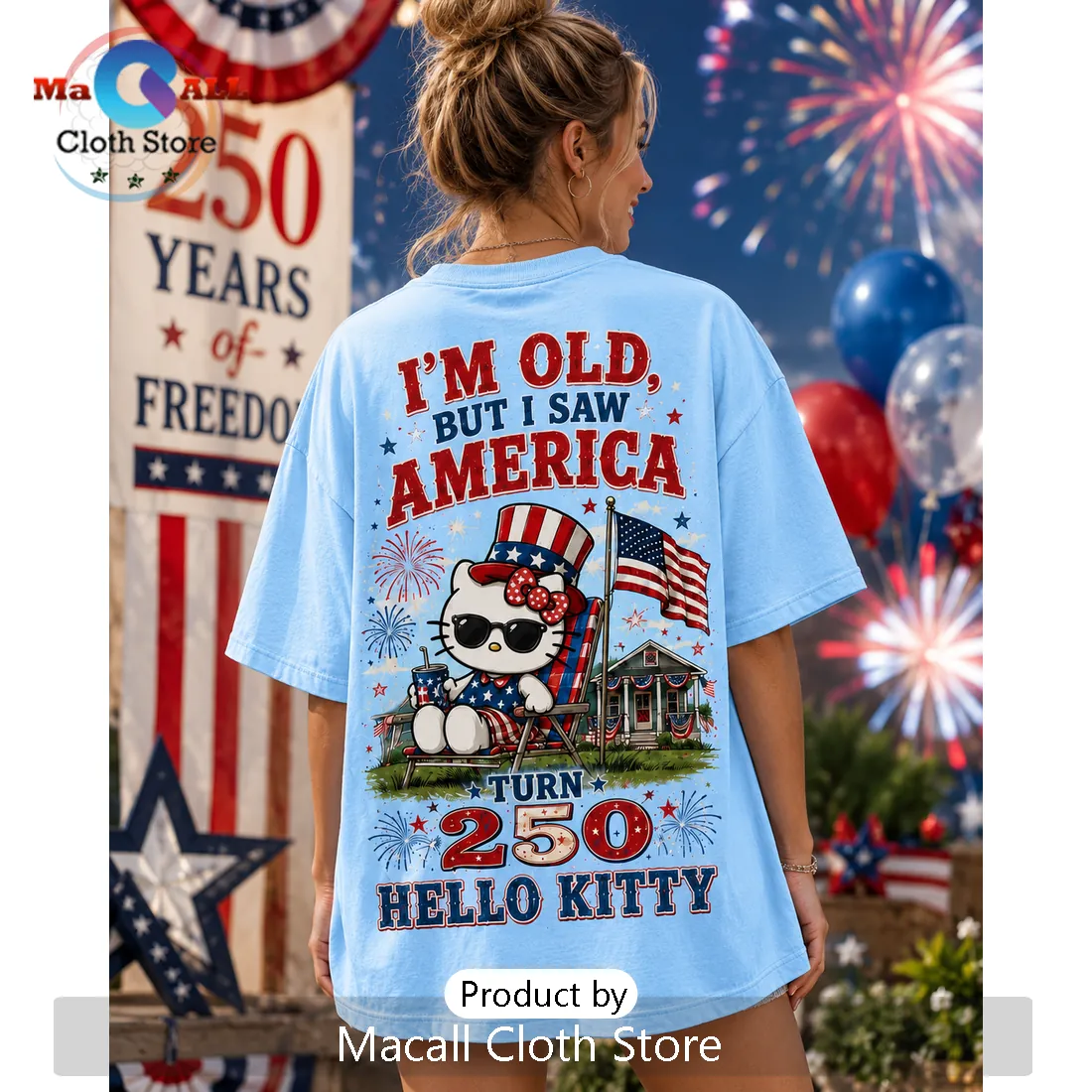Hello Kitty x USA America 250th Birthday Light Blue T-Shirt Hello Kitty x USA America 250th Birthday Light Blue T-Shirt