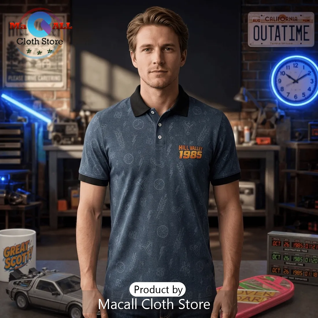 Back to the Future 1.21 Gigawatts Hill Valley 1985 Polo Shirt Back to the Future 1.21 Gigawatts Hill Valley 1985 Polo Shirt