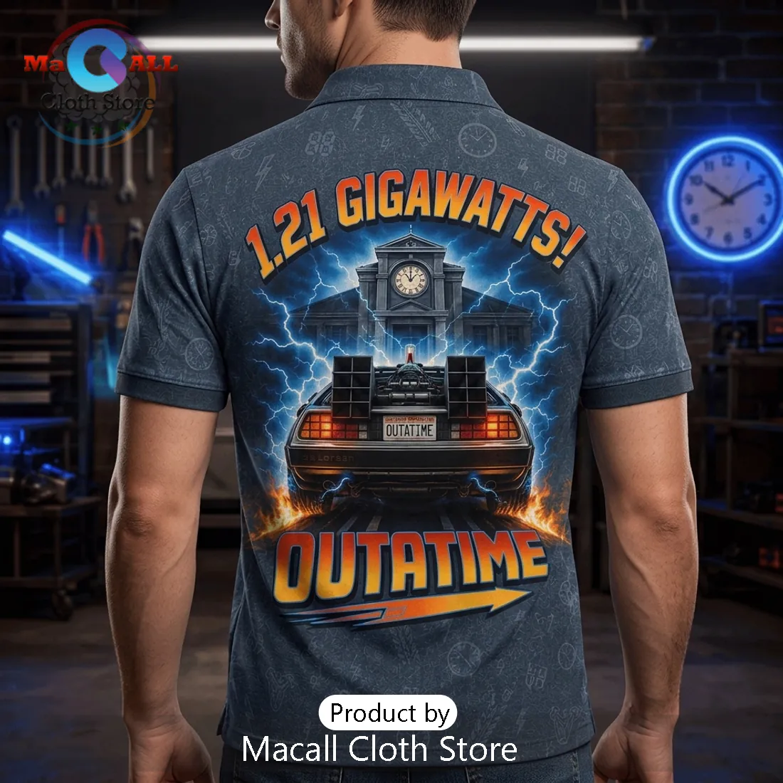Back to the Future 1.21 Gigawatts Hill Valley 1985 Polo Shirt Back to the Future 1.21 Gigawatts Hill Valley 1985 Polo Shirt