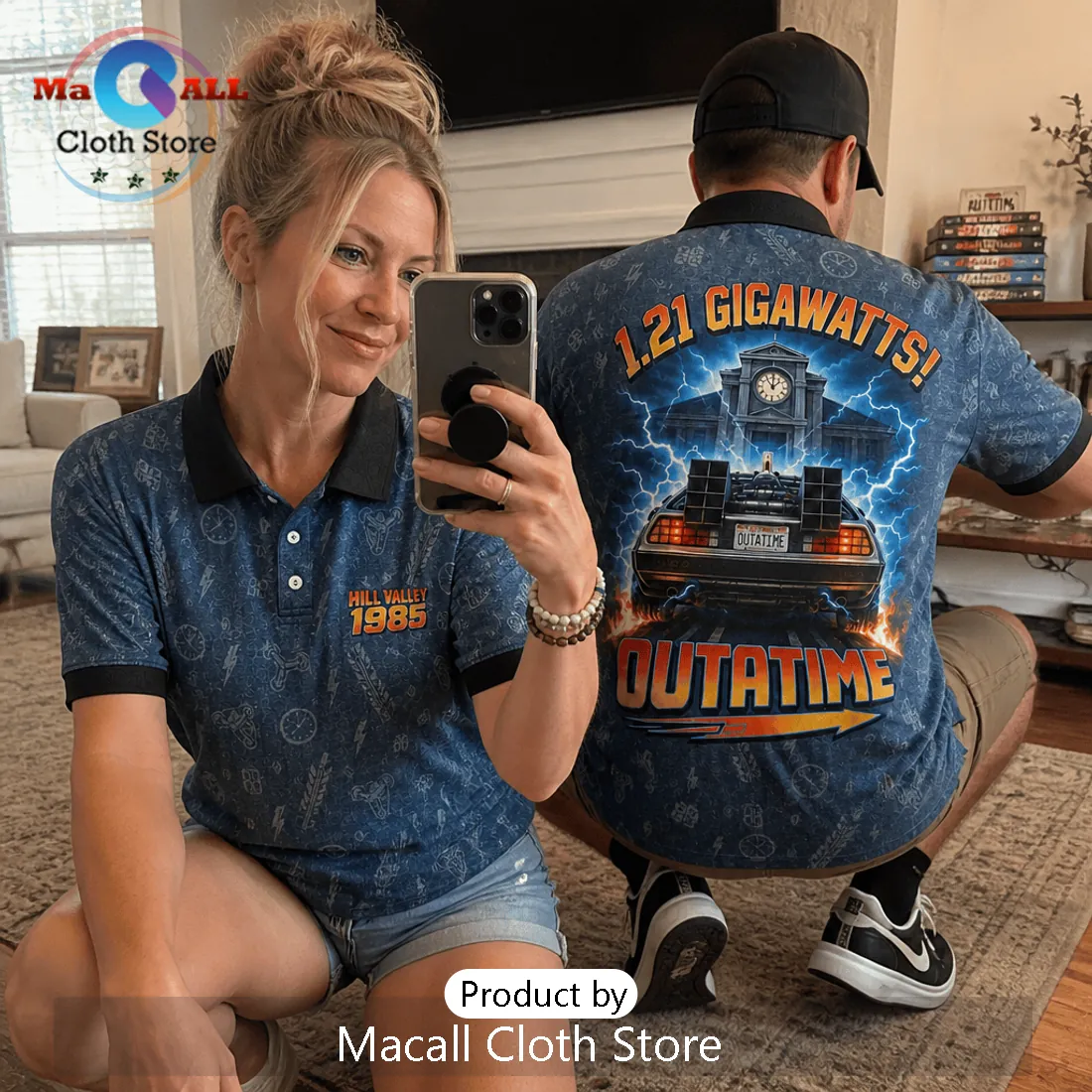 Back to the Future 1.21 Gigawatts Hill Valley 1985 Polo Shirt Back to the Future 1.21 Gigawatts Hill Valley 1985 Polo Shirt