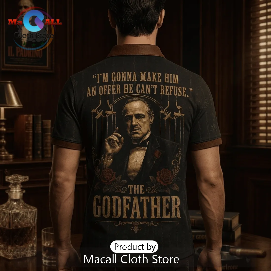 The Godfather Vito Corleone Classic Black Polo Shirt The Godfather Vito Corleone Classic Black Polo Shirt
