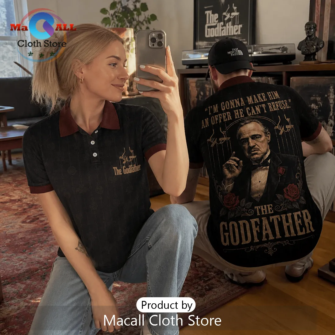 The Godfather Vito Corleone Classic Black Polo Shirt The Godfather Vito Corleone Classic Black Polo Shirt
