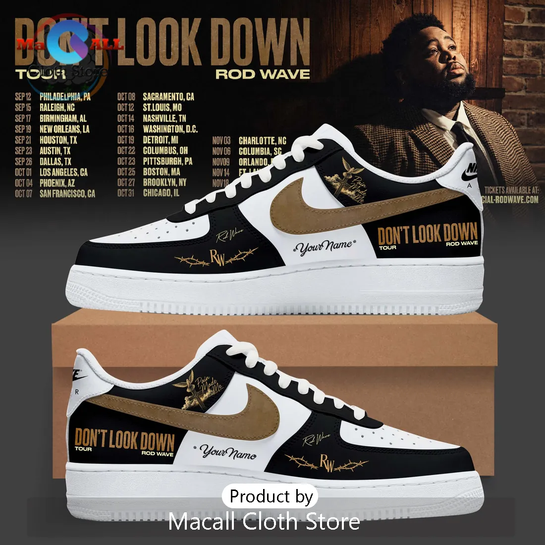 Rod Wave Don’t Look Down Tour 2026 Custom Nike Air Force 1 Sneakers Rod Wave Don’t Look Down Tour 2026 Custom Nike Air Force 1 Sneakers