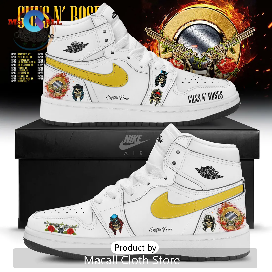 Guns N’ Roses Custom 2026 Tour Air Jordan High Top Sneakers Guns N’ Roses Custom 2026 Tour Air Jordan High Top Sneakers
