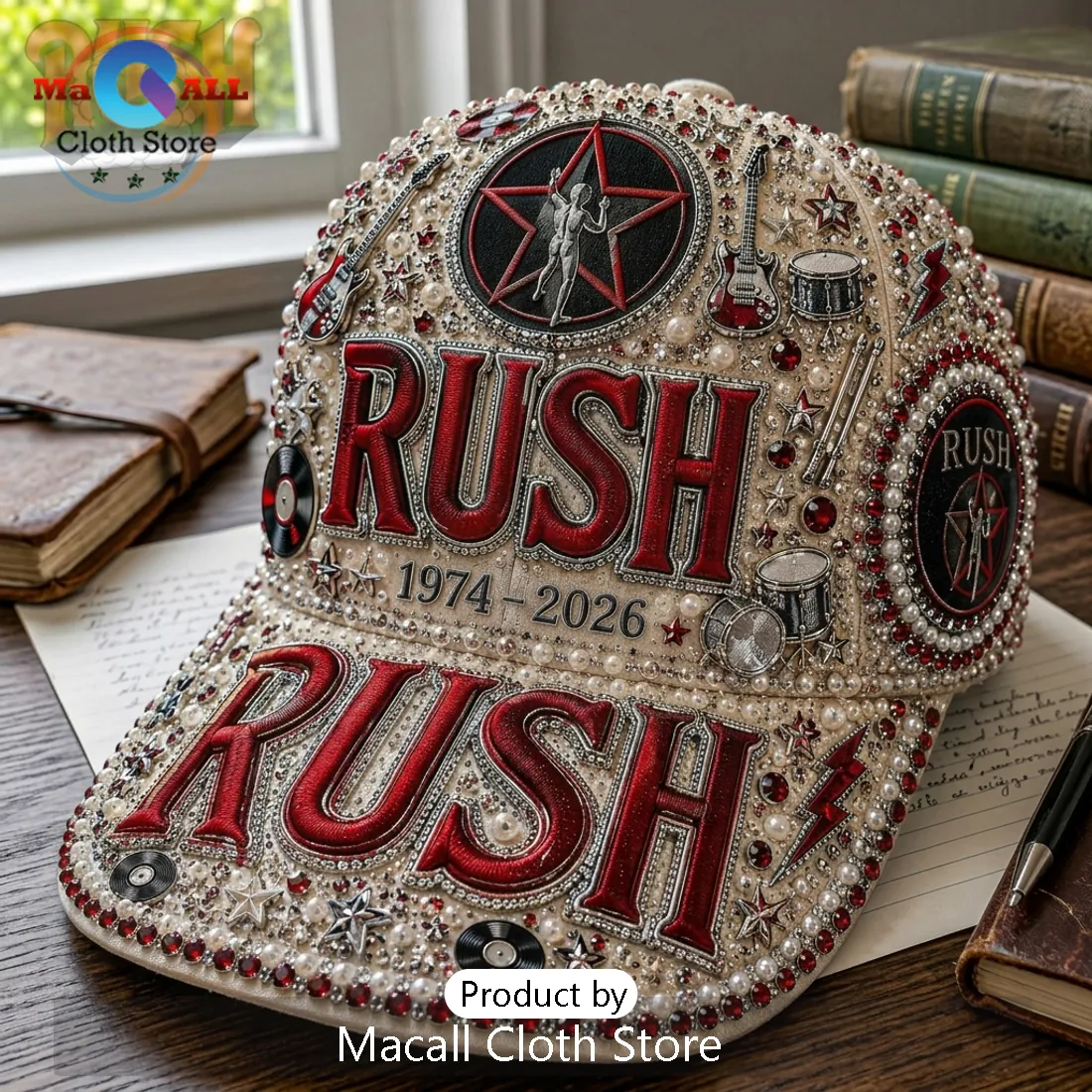 Rush Band 1974-2026 Rhinestone Premium Peaked Cap