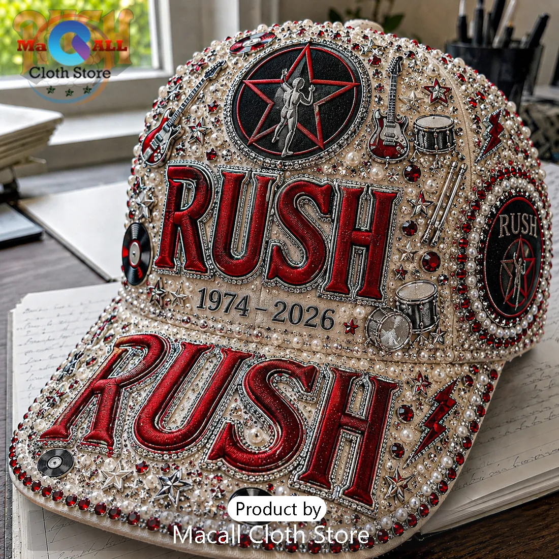 Rush Band 1974-2026 Rhinestone Premium Peaked Cap