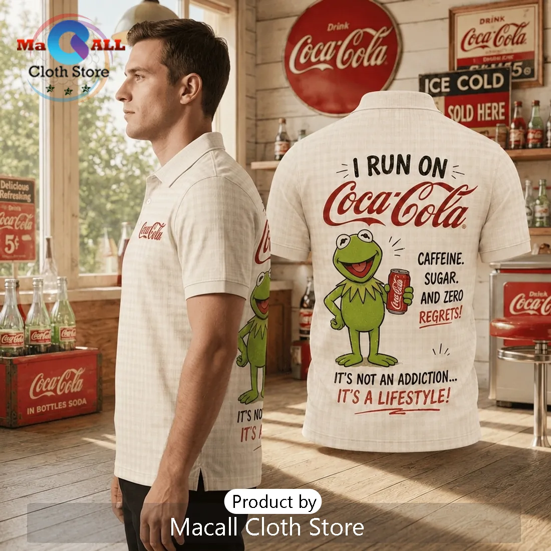 Coca-Cola Kermit The Frog Vintage Retro Polo Shirt Coca-Cola Kermit The Frog Vintage Retro Polo Shirt