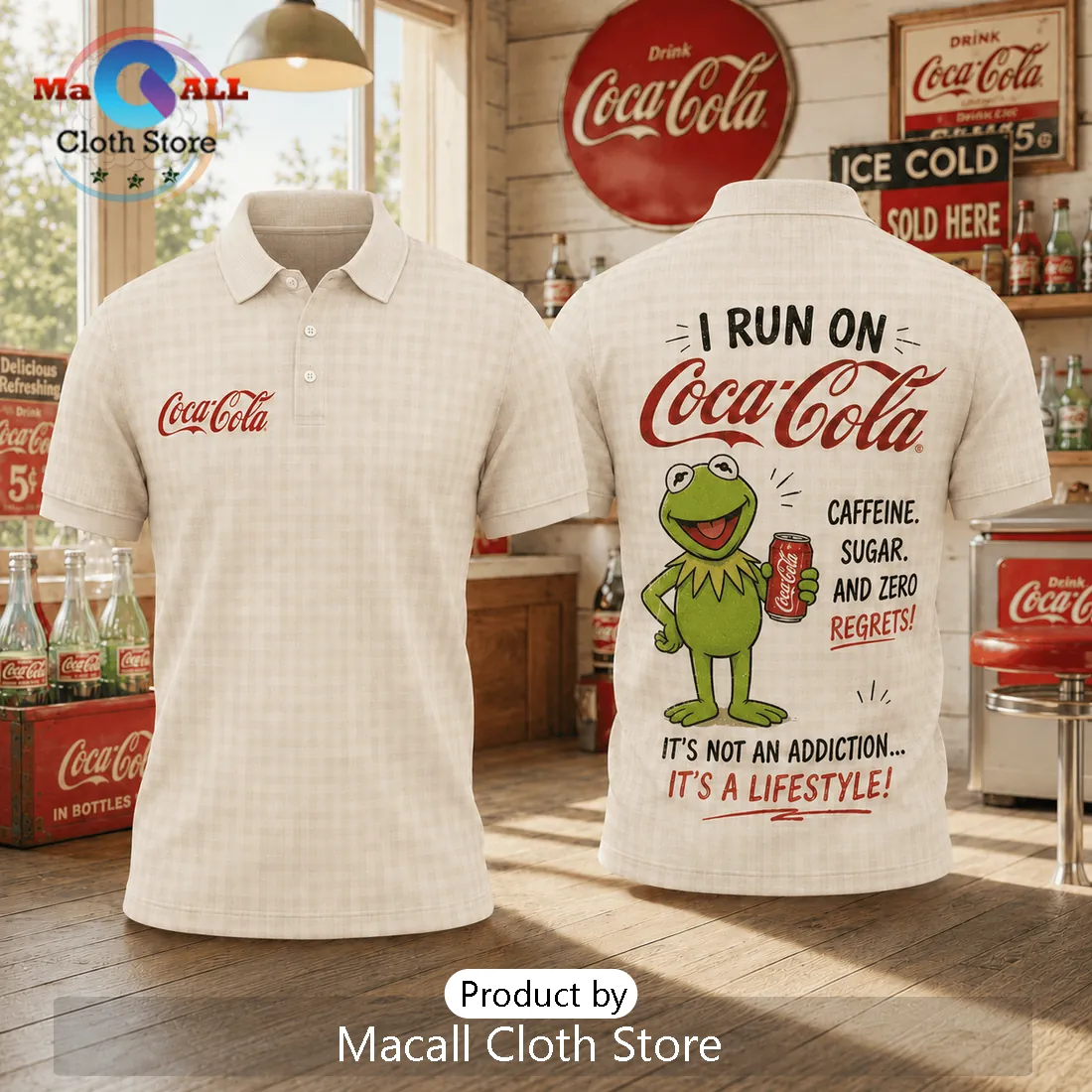 Coca-Cola Kermit The Frog Vintage Retro Polo Shirt Coca-Cola Kermit The Frog Vintage Retro Polo Shirt