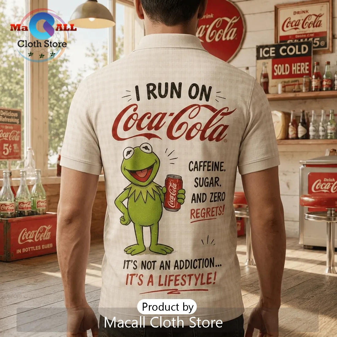 Coca-Cola Kermit The Frog Vintage Retro Polo Shirt Coca-Cola Kermit The Frog Vintage Retro Polo Shirt