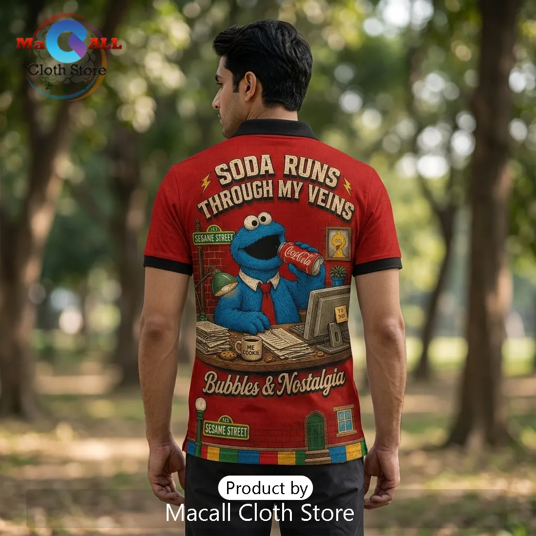 Coca-Cola x Sesame Street Retro Lovers Red Polo Shirt Coca-Cola x Sesame Street Retro Lovers Red Polo Shirt