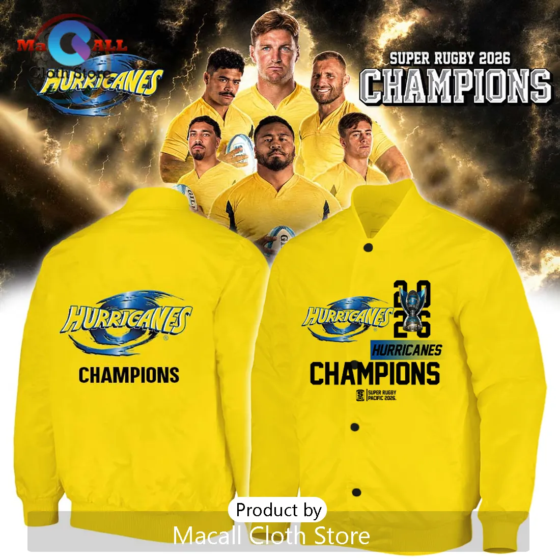 Hurricanes Super Rugby Pacific 2026 Champions Yellow Bomber Jacket