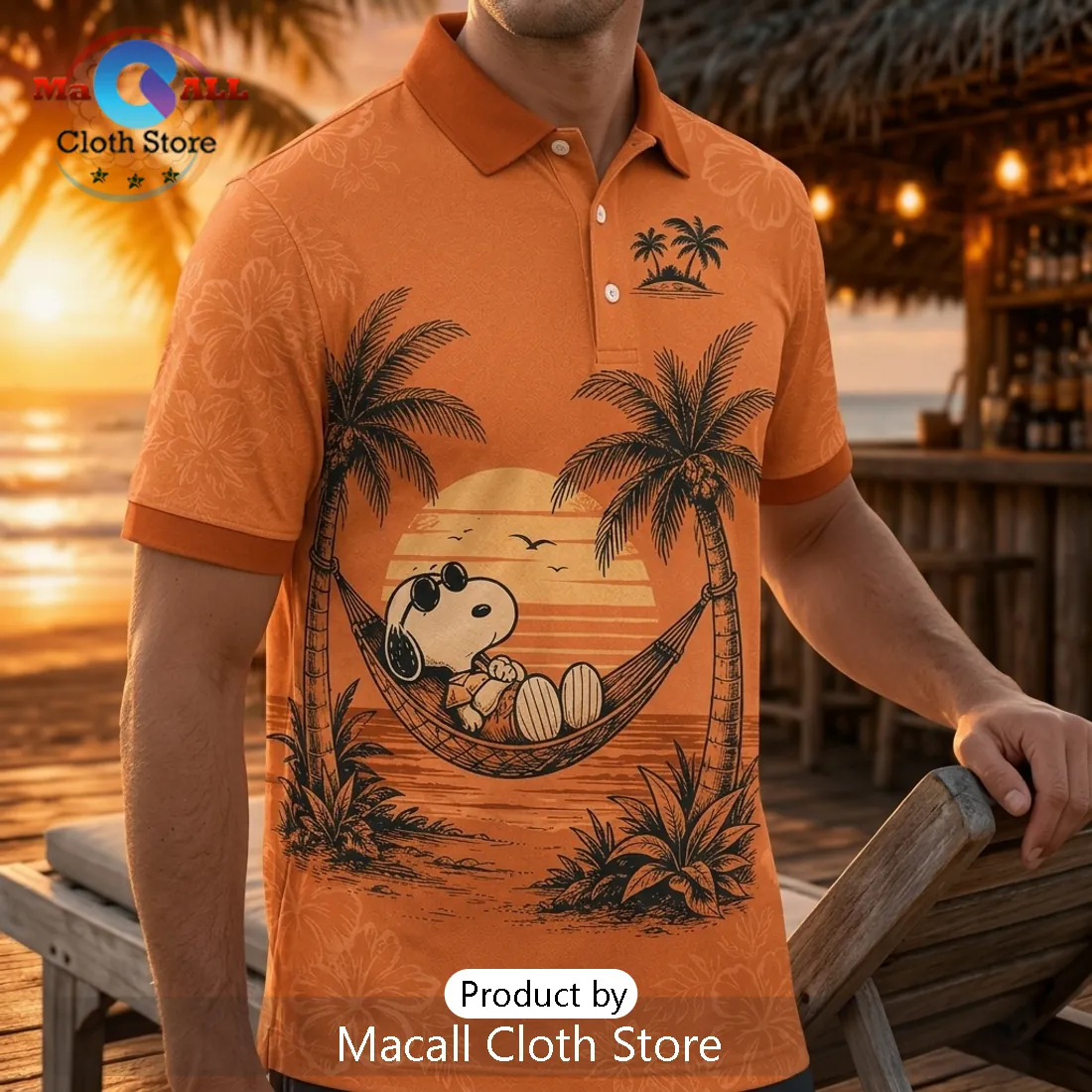 Snoopy Joe Cool Tropical Orange Polo Shirt Snoopy Joe Cool Tropical Orange Polo Shirt