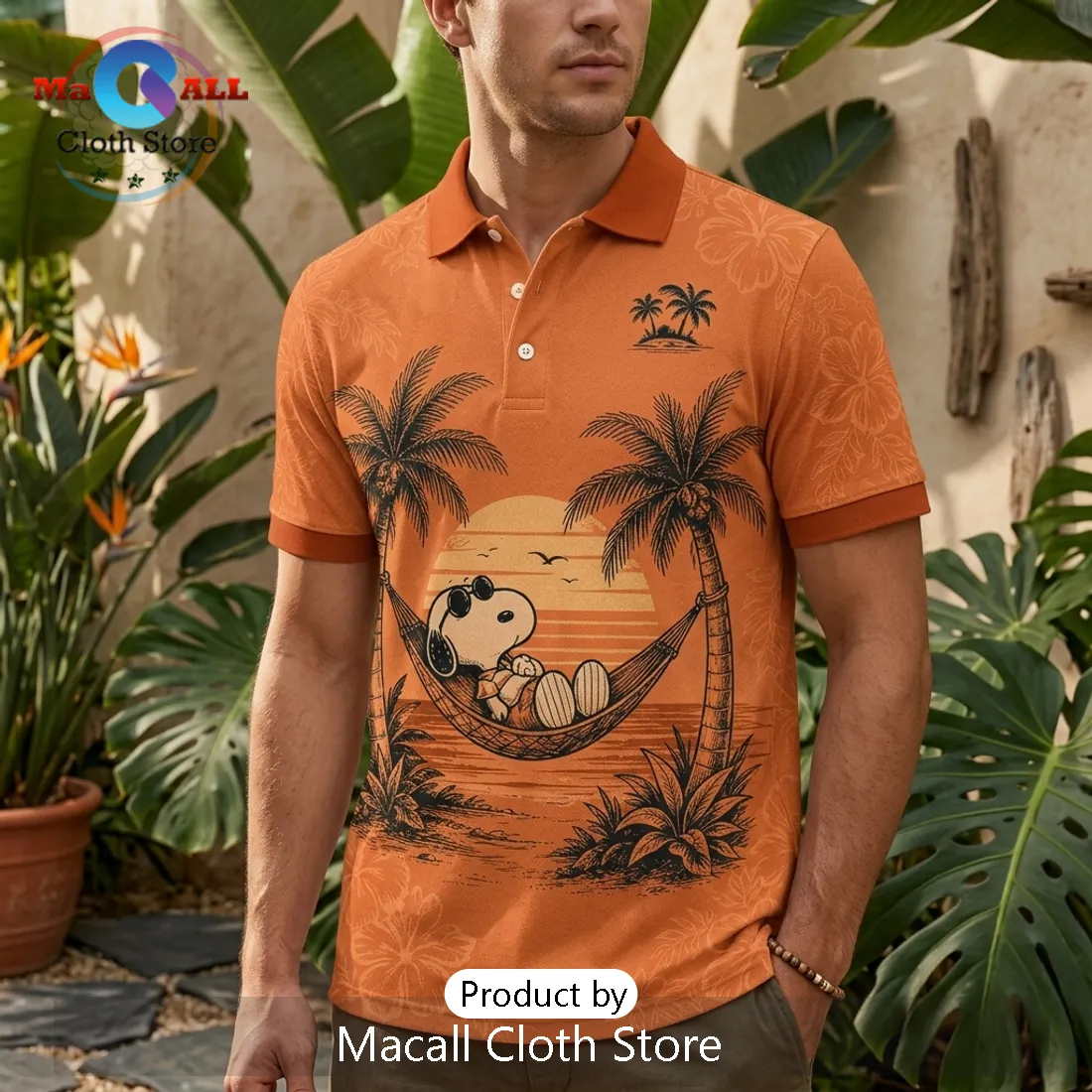 Snoopy Joe Cool Tropical Orange Polo Shirt Snoopy Joe Cool Tropical Orange Polo Shirt