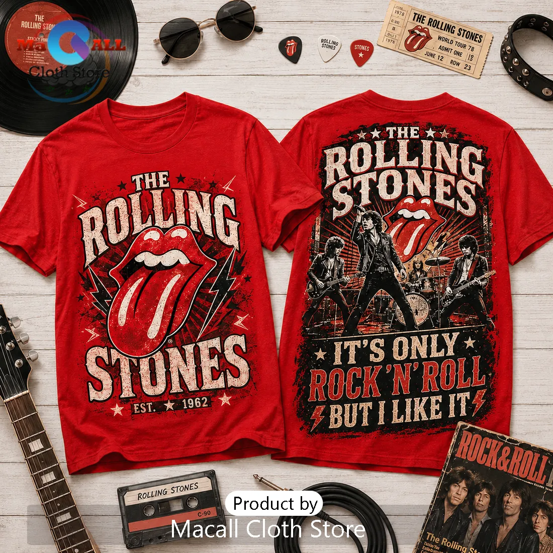 The Rolling Stones Rock n Roll Red T-Shirt The Rolling Stones Rock n Roll Red T-Shirt