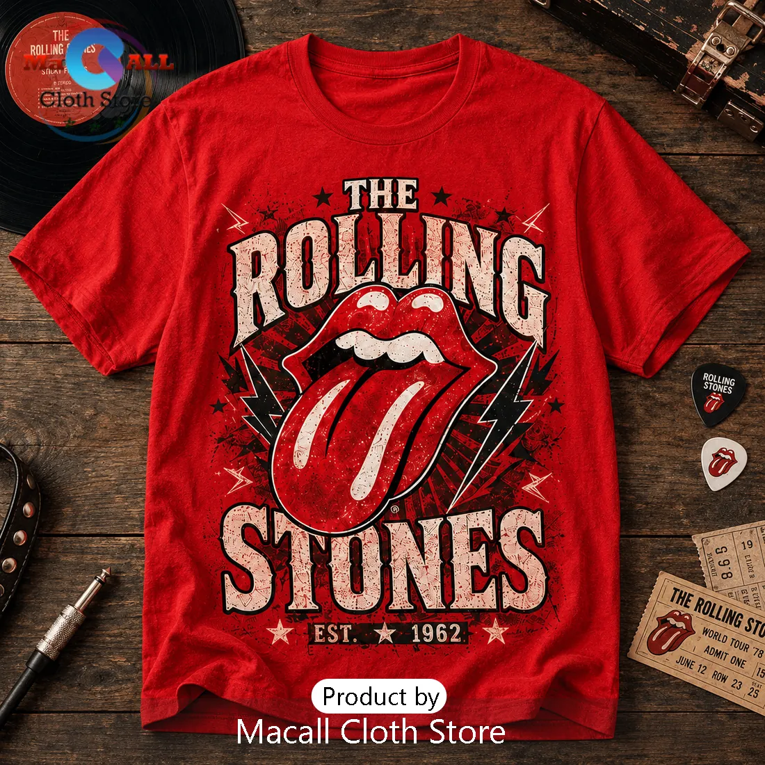 The Rolling Stones Rock n Roll Red T-Shirt The Rolling Stones Rock n Roll Red T-Shirt