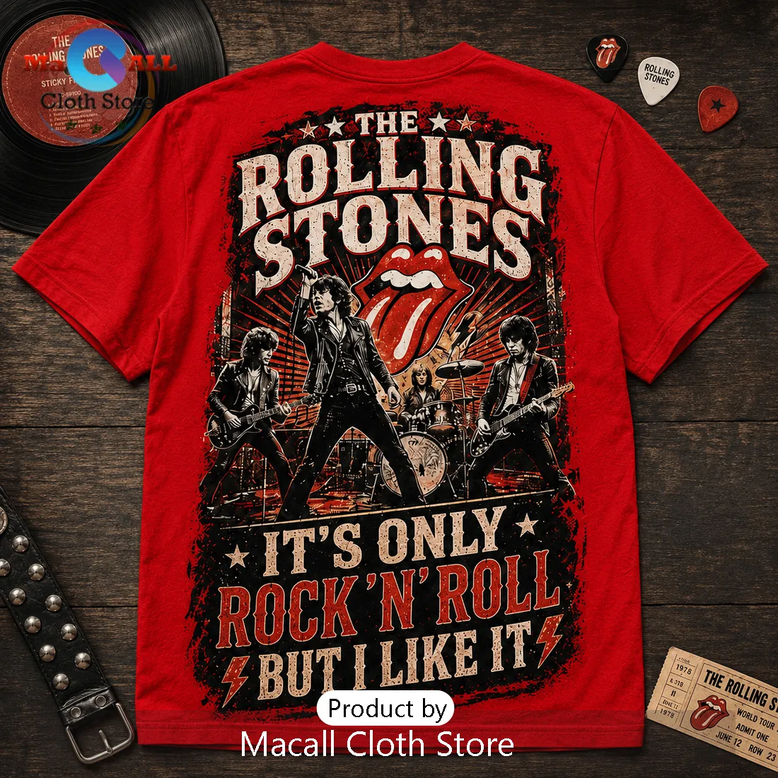 The Rolling Stones Rock n Roll Red T-Shirt The Rolling Stones Rock n Roll Red T-Shirt