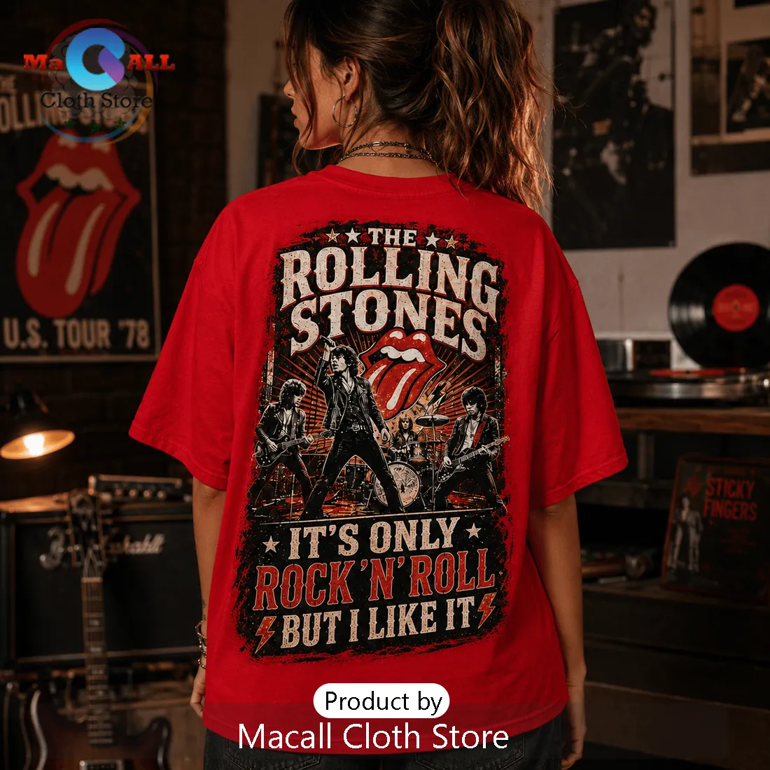 The Rolling Stones Rock n Roll Red T-Shirt The Rolling Stones Rock n Roll Red T-Shirt