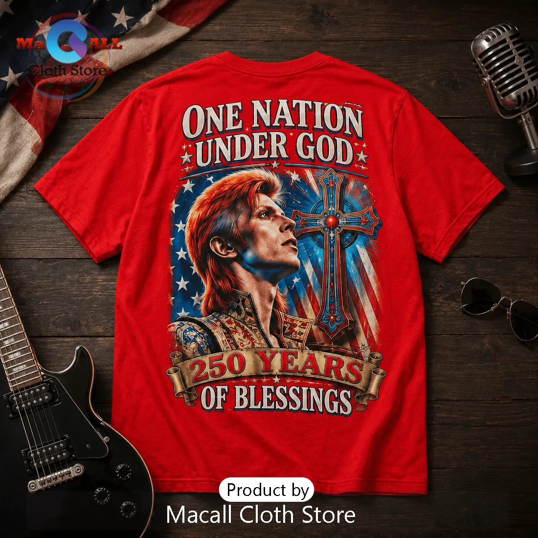 David Bowie God Bless America Patriotic Red T-Shirt David Bowie God Bless America Patriotic Red T-Shirt