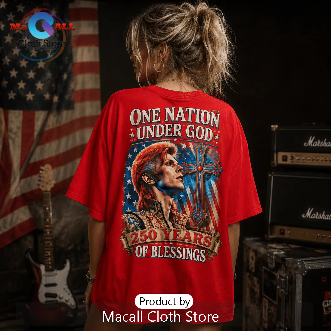 David Bowie God Bless America Patriotic Red T-Shirt David Bowie God Bless America Patriotic Red T-Shirt