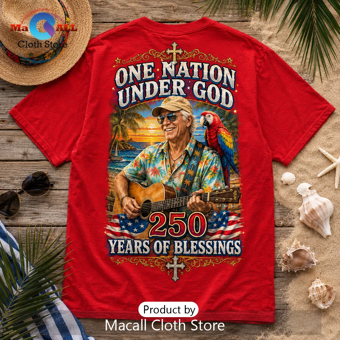 God Bless America Patriotic Parrot Red T-Shirt God Bless America Patriotic Parrot Red T-Shirt