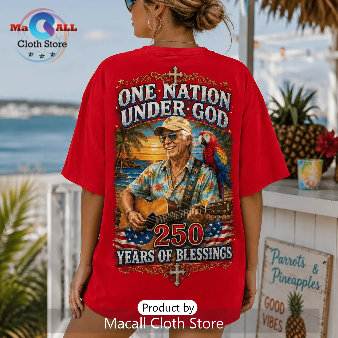 God Bless America Patriotic Parrot Red T-Shirt God Bless America Patriotic Parrot Red T-Shirt