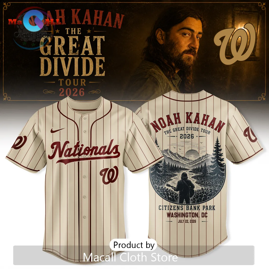 Noah Kahan Washington Nationals The Great Divide 2026 Baseball Jersey Noah Kahan Washington Nationals The Great Divide 2026 Baseball Jersey