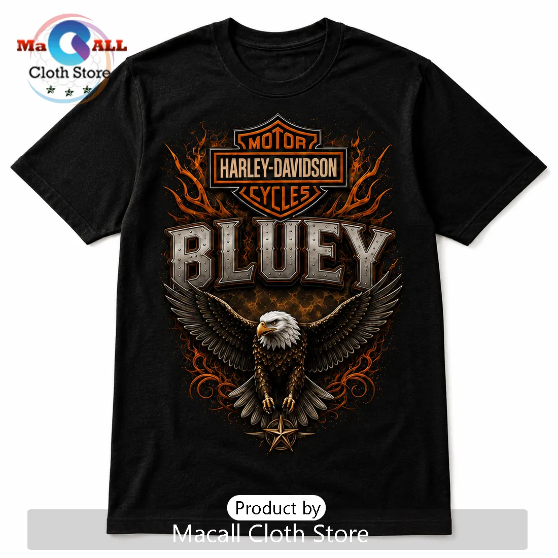 Bluey Harley-Davidson Vintage Black T-Shirt