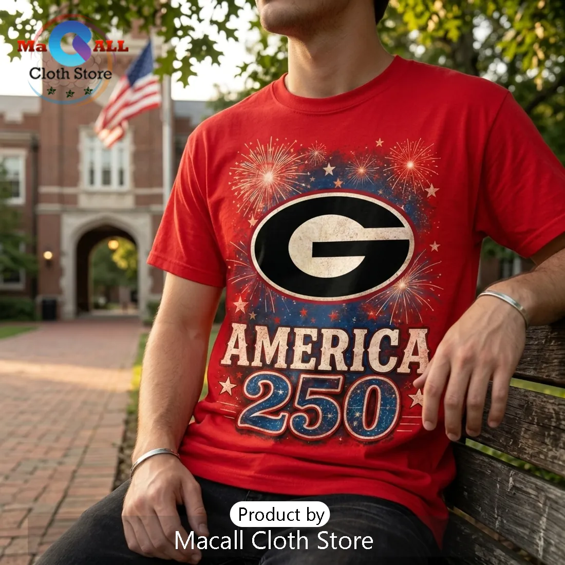 Georgia Bulldogs Football 250 Years Freedom Red T-Shirt Georgia Bulldogs Football 250 Years Freedom Red T-Shirt
