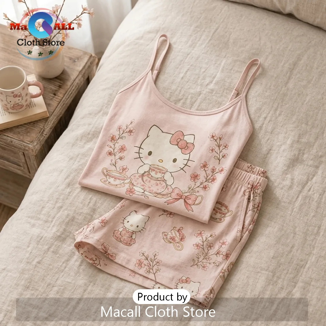 Hello Kitty Illustrated Tank and Shorts Loungewear Set Hello Kitty Illustrated Tank and Shorts Loungewear Set
