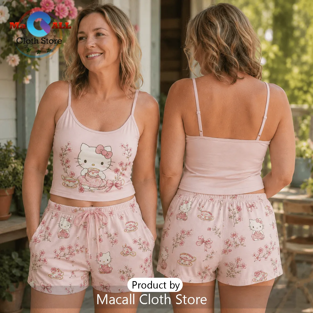 Hello Kitty Illustrated Tank and Shorts Loungewear Set Hello Kitty Illustrated Tank and Shorts Loungewear Set