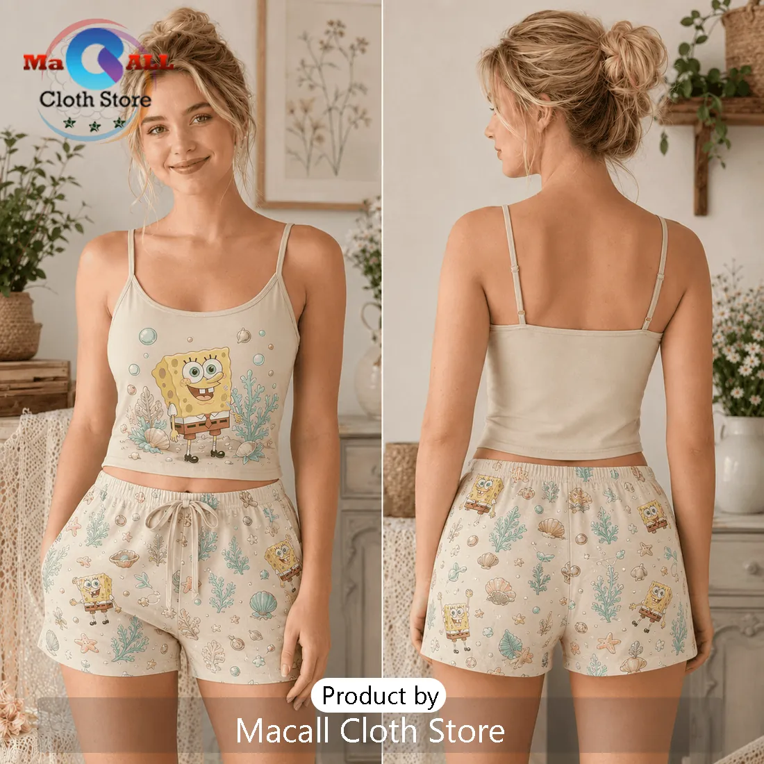 SpongeBob SquarePants Beige Aesthetic Loungewear Set