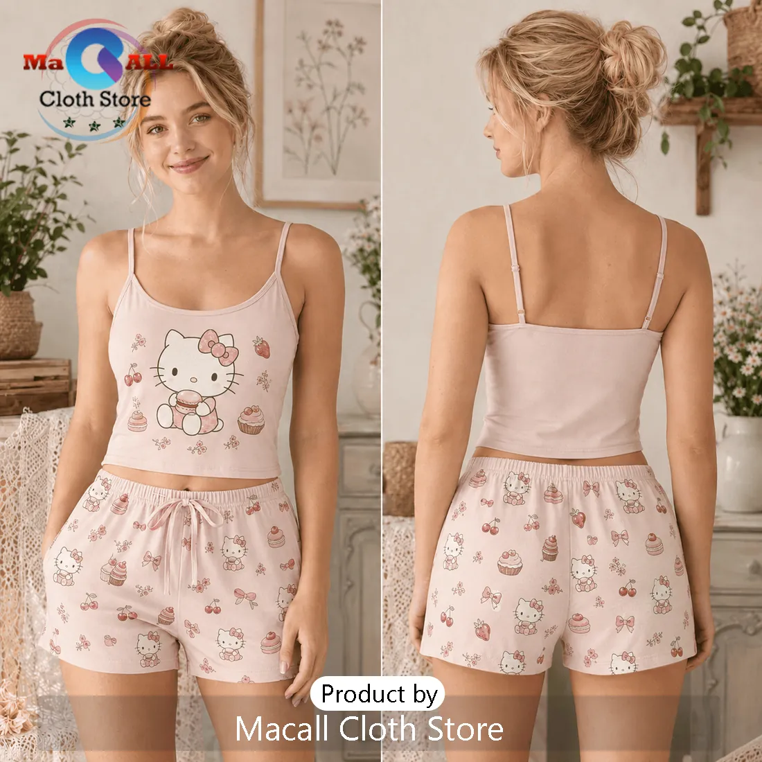 Hello Kitty Pink Aesthetic Pajama Loungewear Set