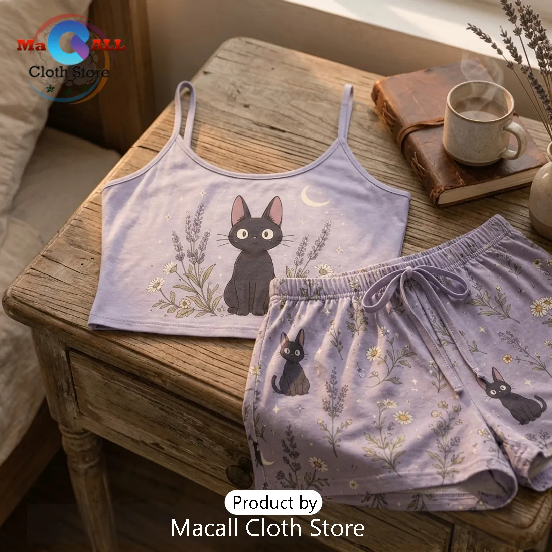 Jiji Cat Lavender Pajama Loungewear Set