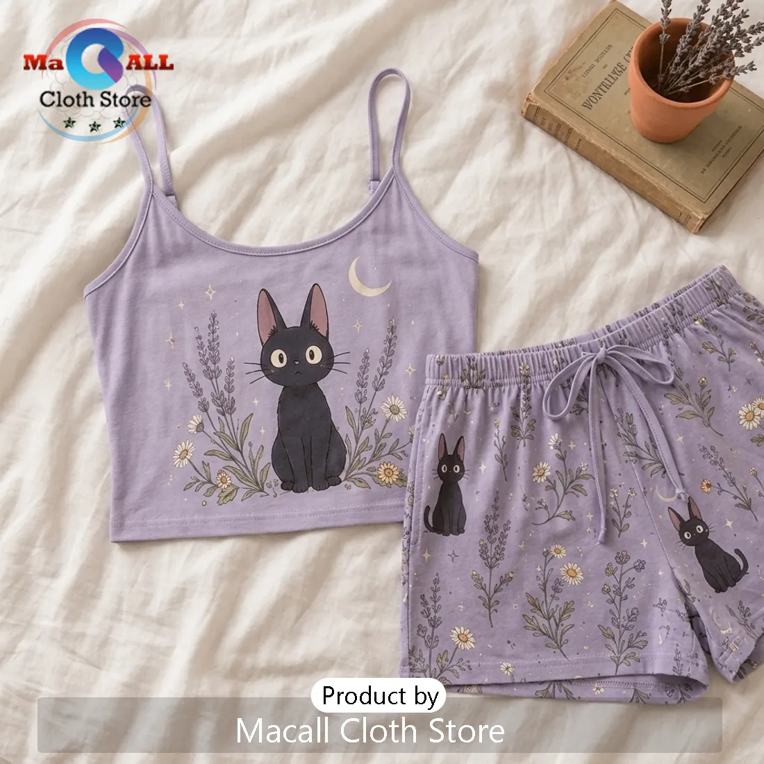 Jiji Cat Lavender Pajama Loungewear Set Jiji Cat Lavender Pajama Loungewear Set