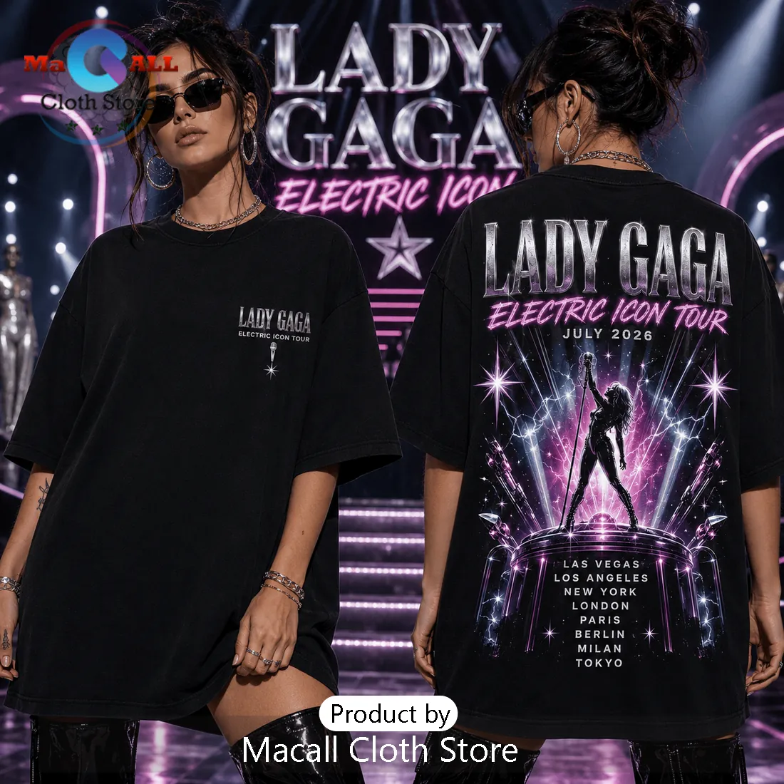 Lady Gaga Electric Icon Tour 2026 Black T-Shirt Lady Gaga Electric Icon Tour 2026 Black T-Shirt