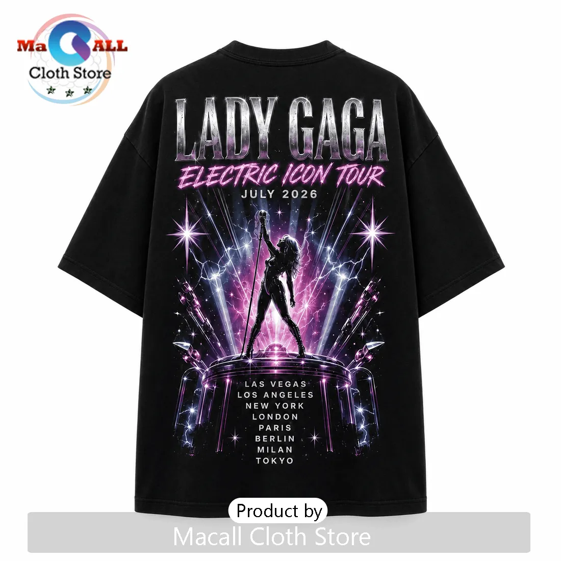 Lady Gaga Electric Icon Tour 2026 Black T-Shirt Lady Gaga Electric Icon Tour 2026 Black T-Shirt