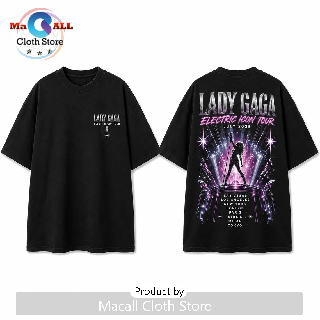 Lady Gaga Electric Icon Tour 2026 Black T-Shirt Lady Gaga Electric Icon Tour 2026 Black T-Shirt