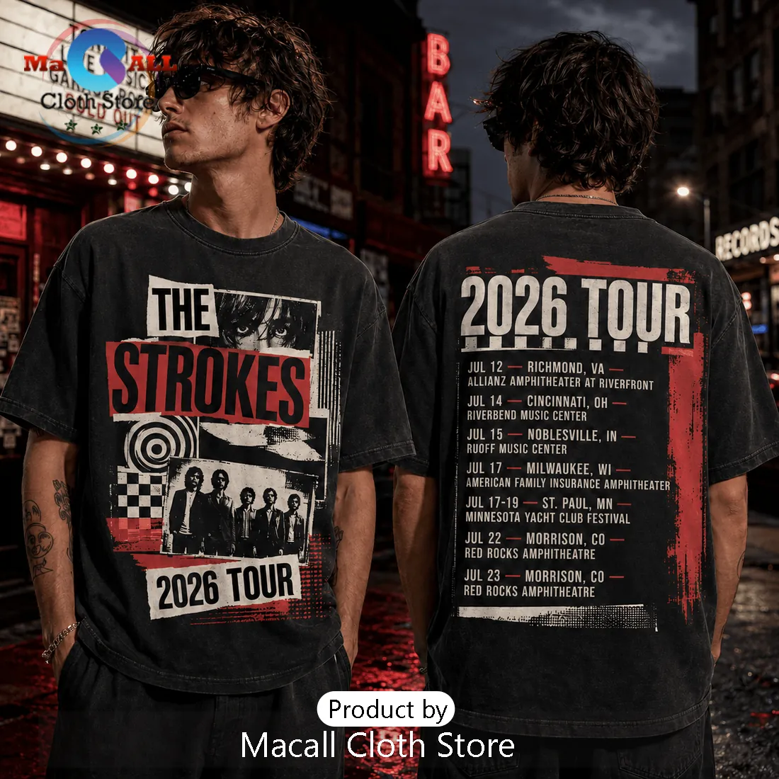 The Strokes 2026 Tour Vintage Washed Black T-Shirt The Strokes 2026 Tour Vintage Washed Black T-Shirt